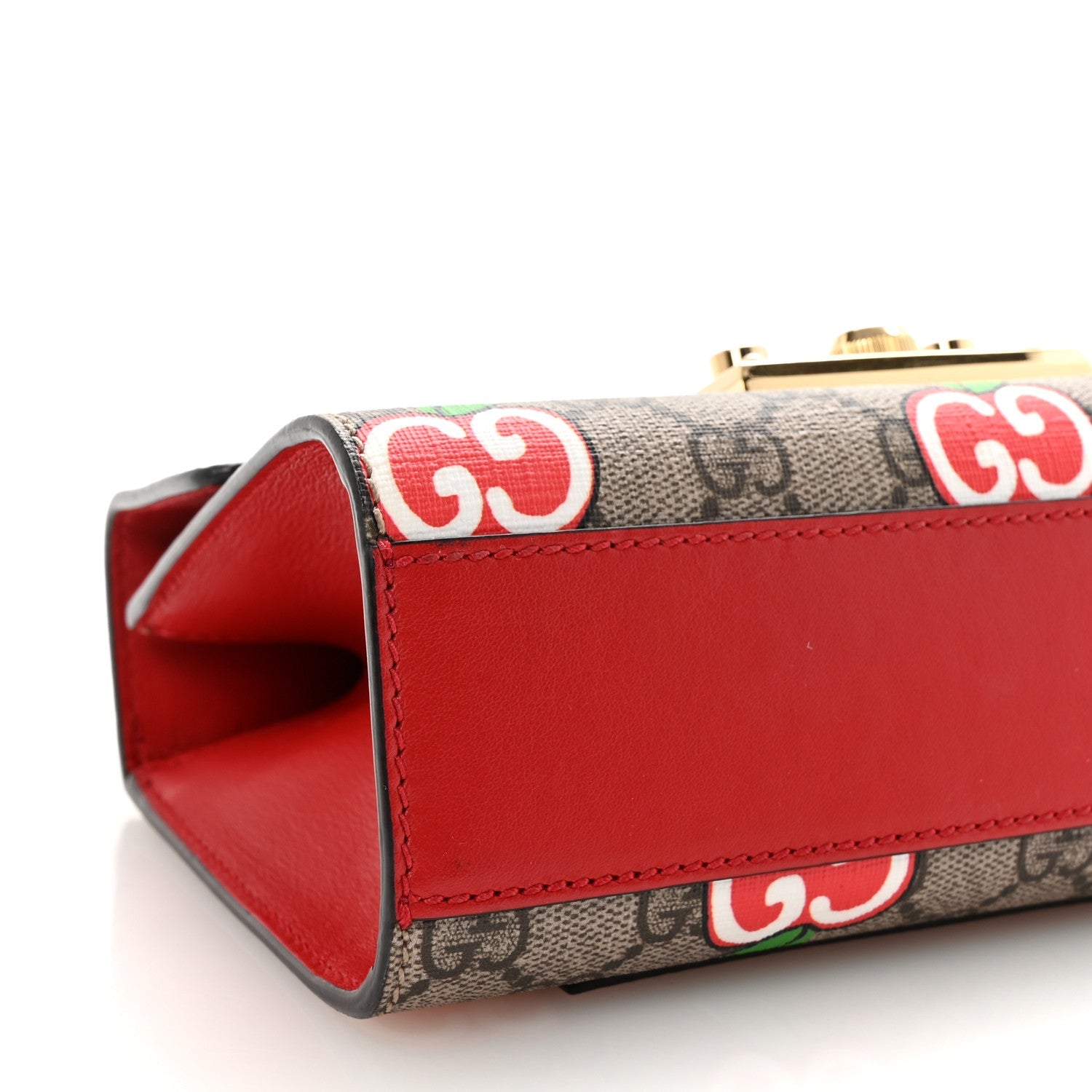 Gucci GG Supreme Monogram Apple Small Padlock Shoulder Bag Beige Multicolor Lobster Red
