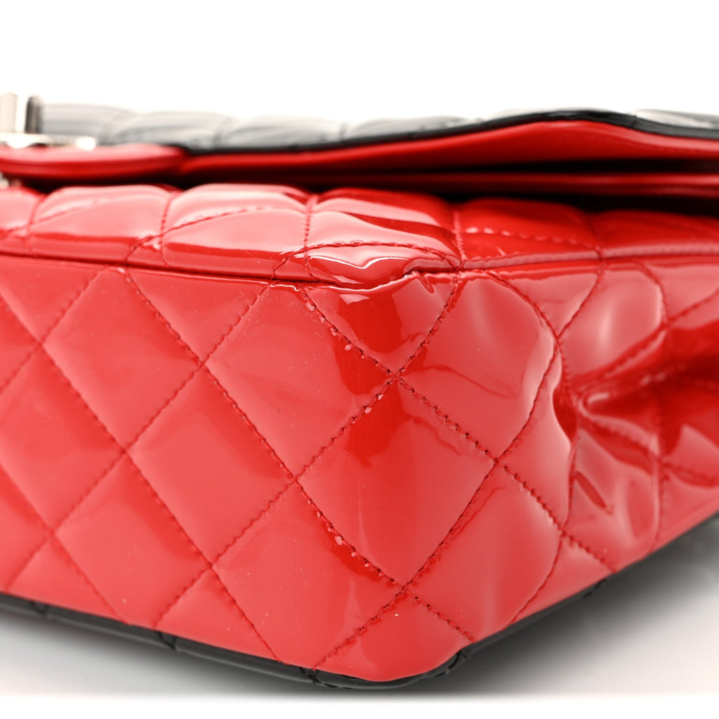 Chanel Patent Calfskin Quilted Bi-Color Medium Double Flap Black Red