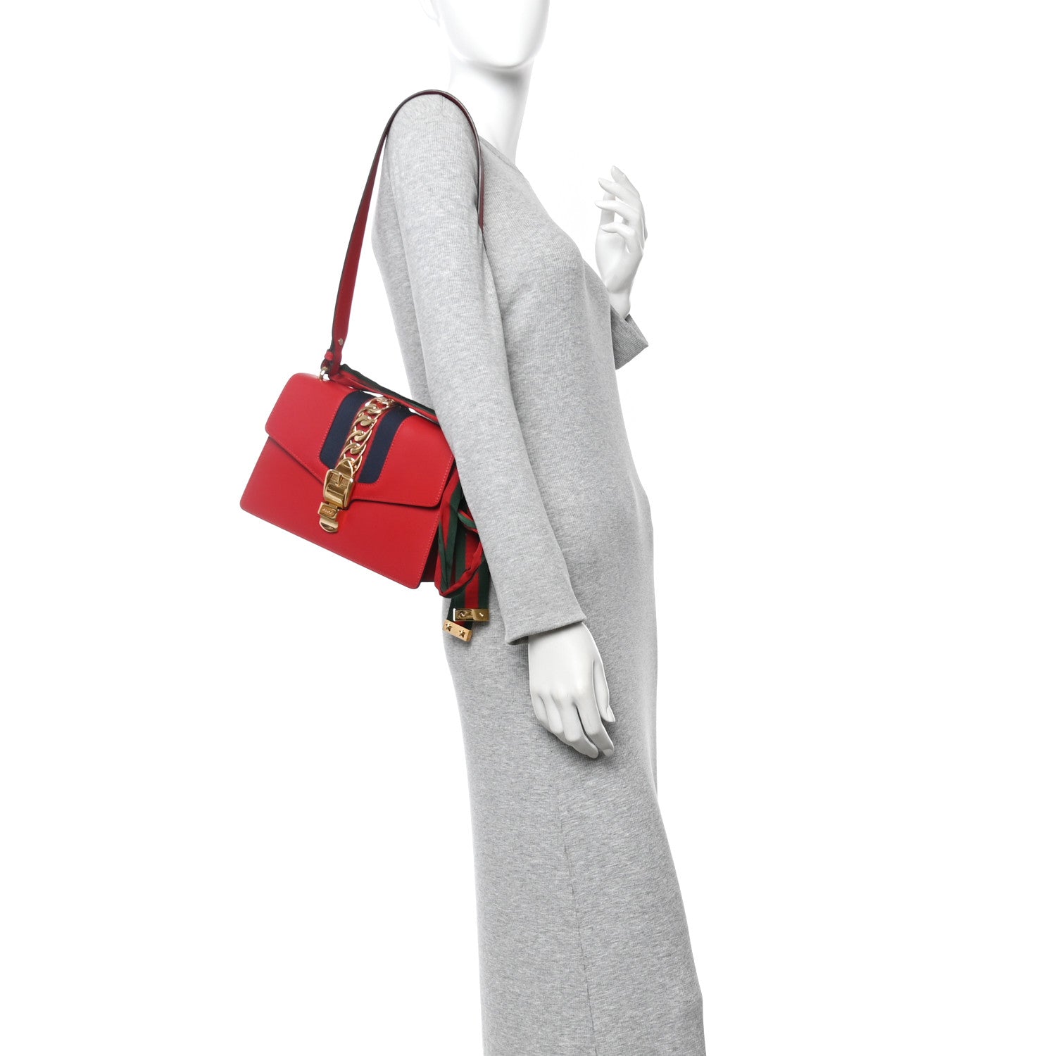 Gucci Calfskin Small Sylvie Shoulder Bag Hibiscus Red