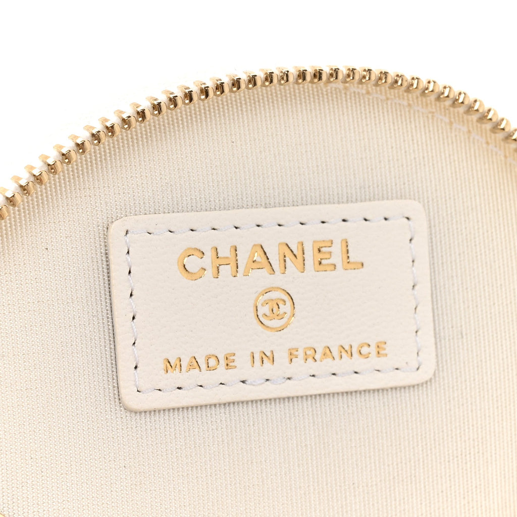 Chanel Lambskin Quilted Round Small Vanity Case With Chain White Black