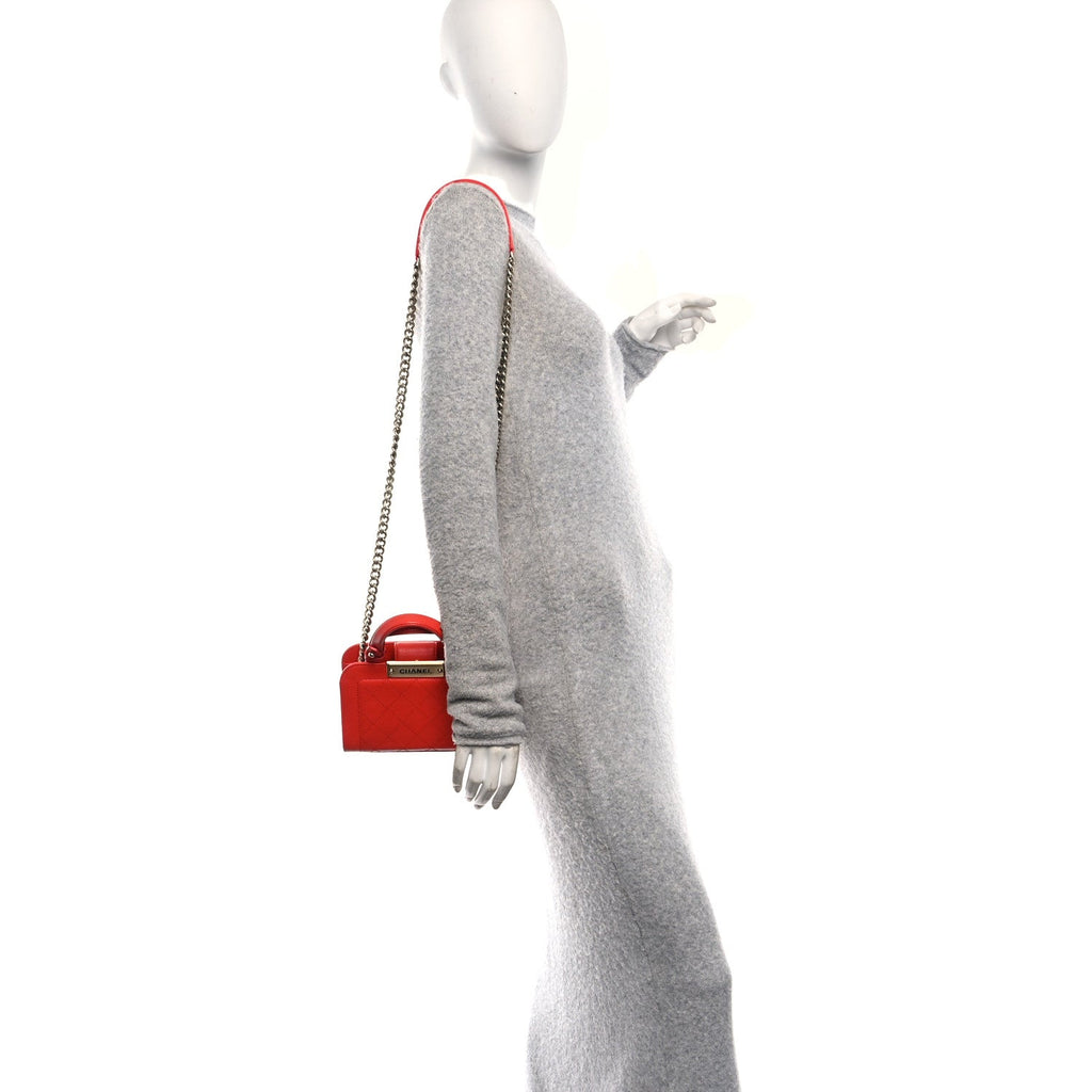 Chanel Grained Calfskin Stitched Mini Label Click Shopper Tote Red