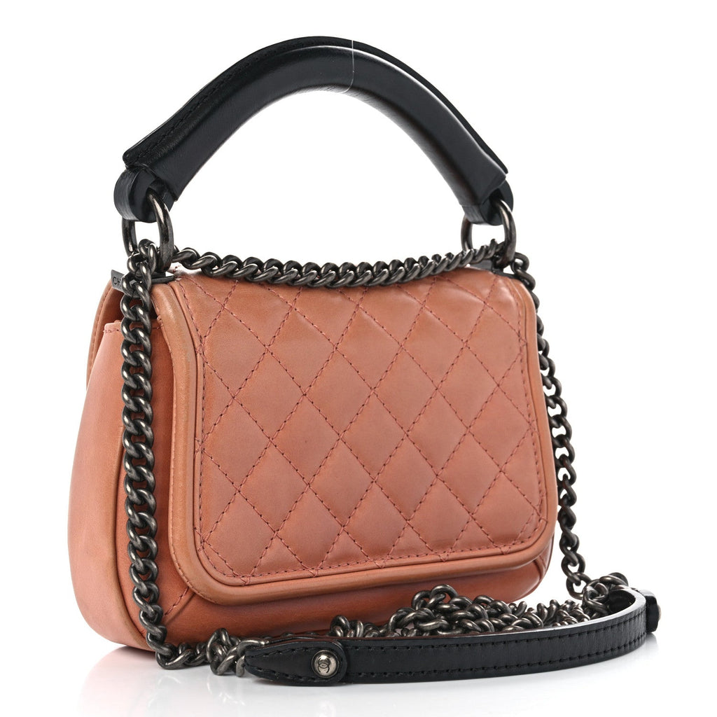 Chanel Calfskin Quilted Small Prestige Top Handle Flap Pink