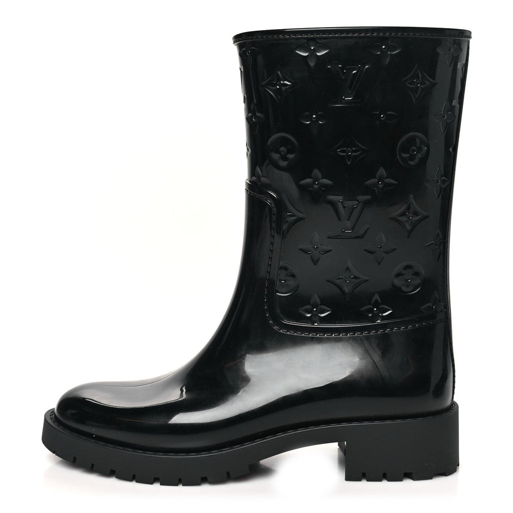 Louis Vuitton Rubber Embossed Monogram Splash Rain Short Boots 38 Black
