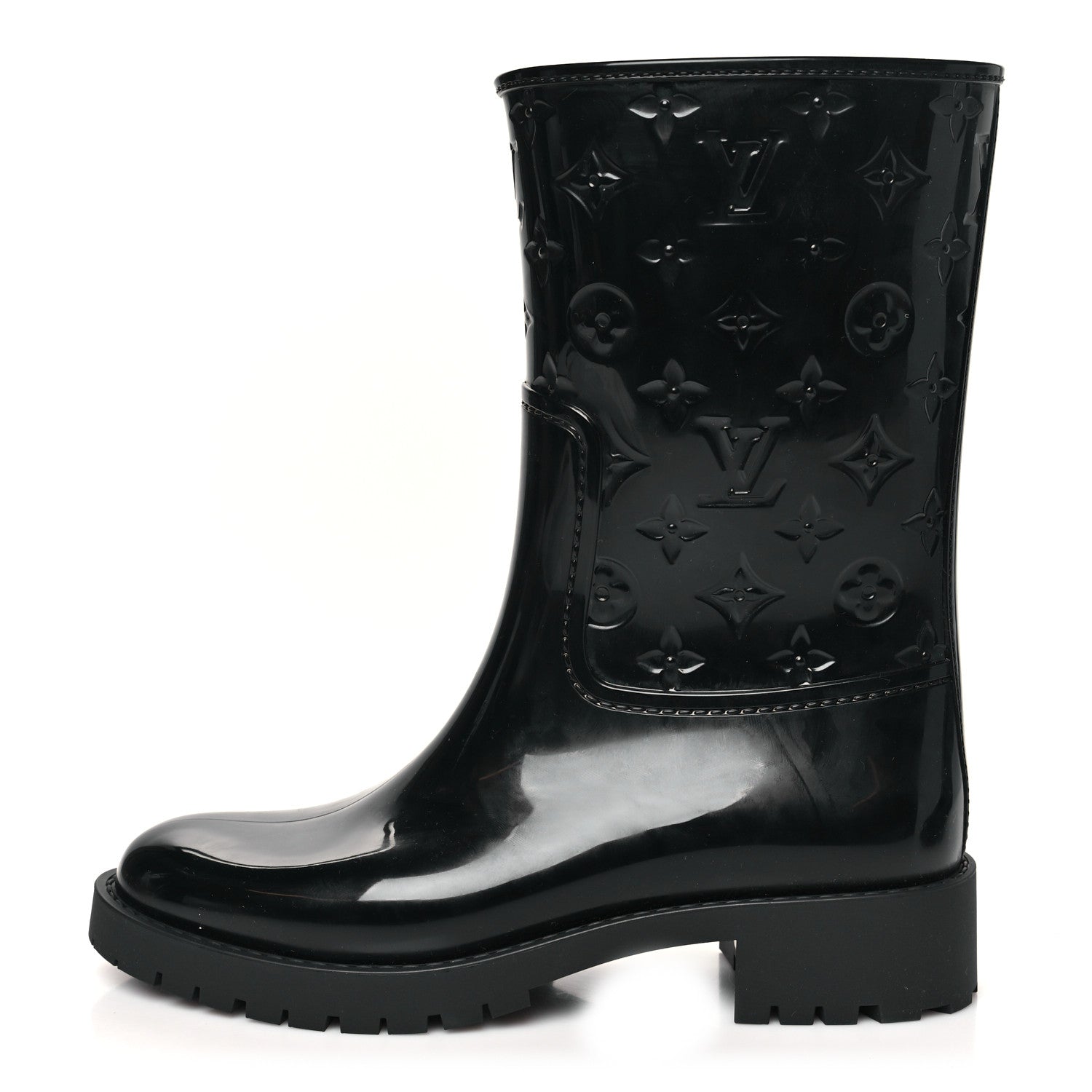 Louis Vuitton Rubber Embossed Monogram Splash Rain Short Boots 38 Black