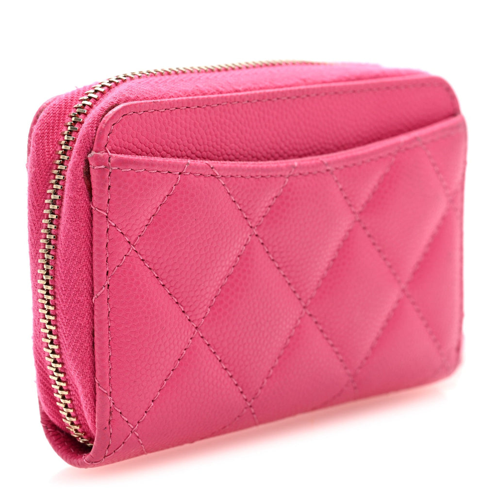 Caviar Quilted Zip Around Coin Purse Pink