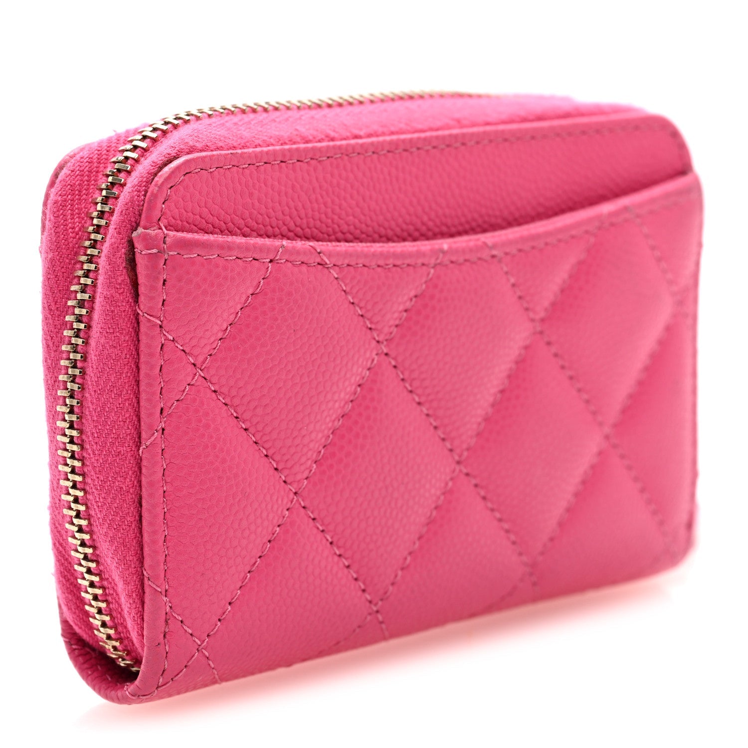 Caviar Quilted Zip Around Coin Purse Pink