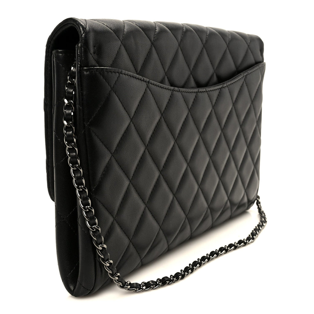 Chanel Lambskin Quilted Clutch With Chain Flap Black