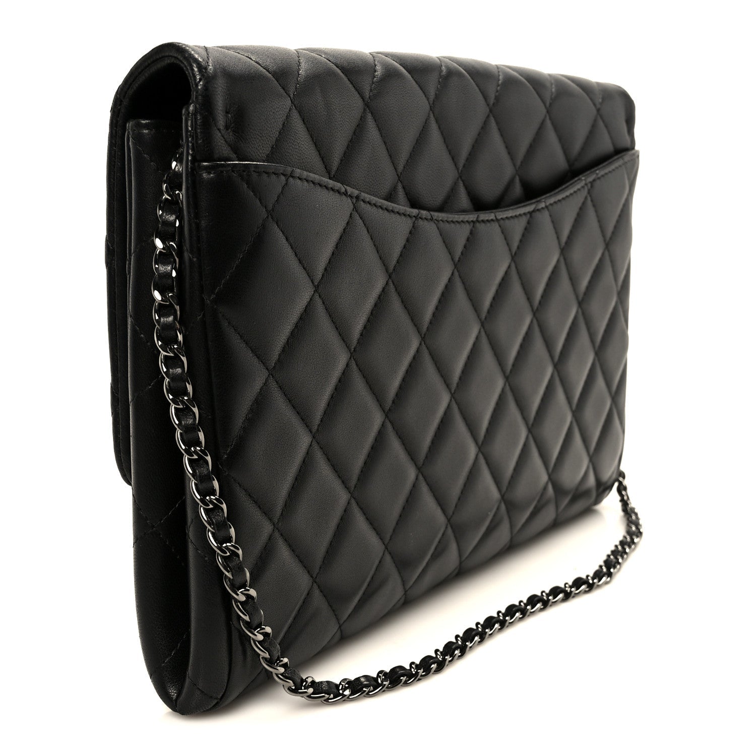 Chanel Lambskin Quilted Clutch With Chain Flap Black