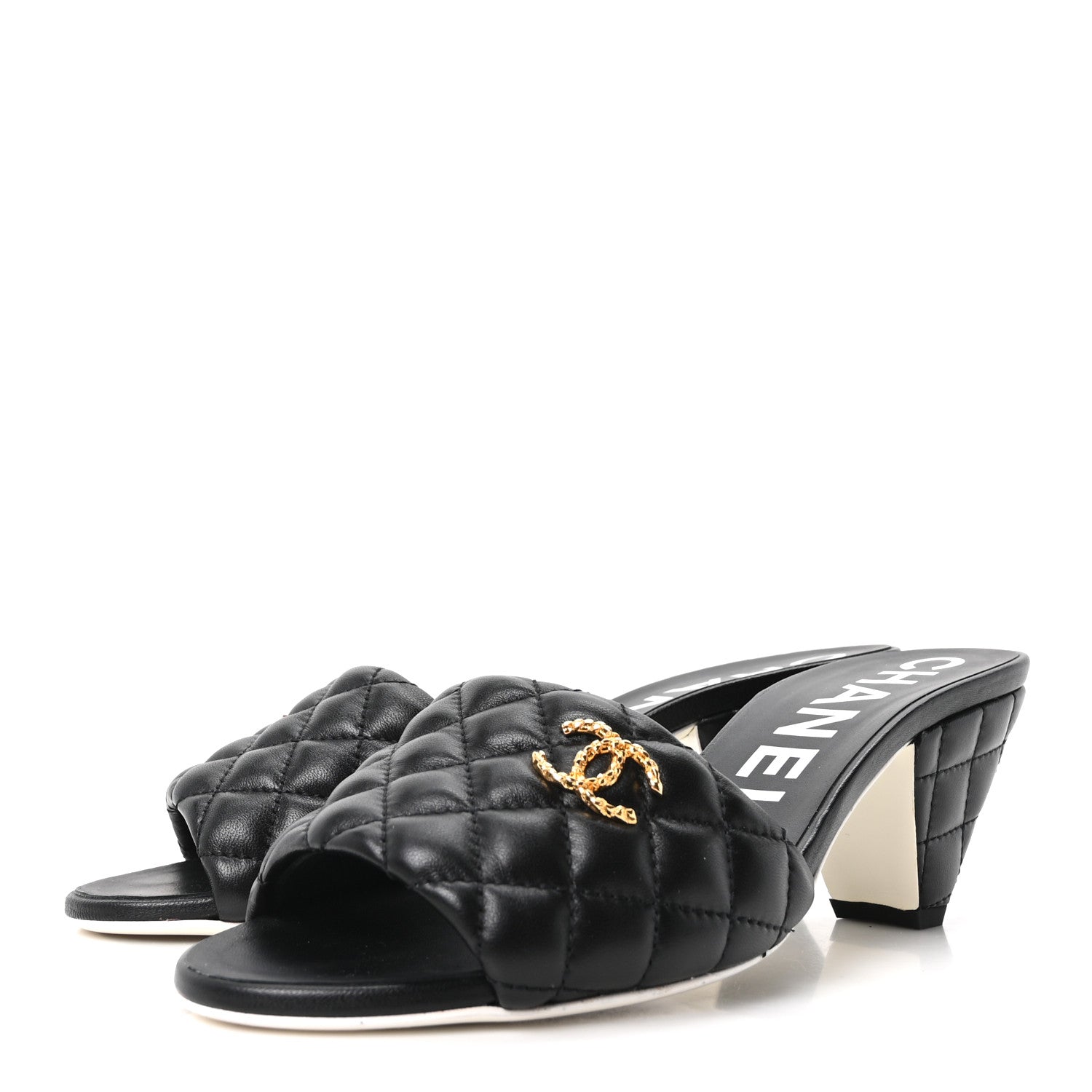 Lambskin Quilted Textured CC Mules 39 Black