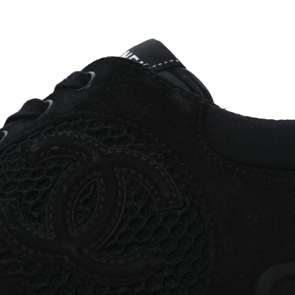 Calfskin Mesh Lycra Suede Womens Logo Sneakers 40 Black