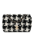 Chanel Tweed Quilted Mini Rectangular Flap Black Ecru White