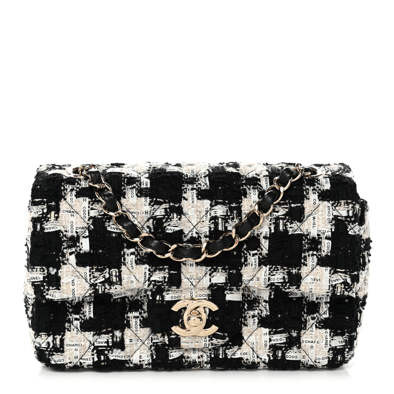 Chanel Tweed Quilted Mini Rectangular Flap Black Ecru White