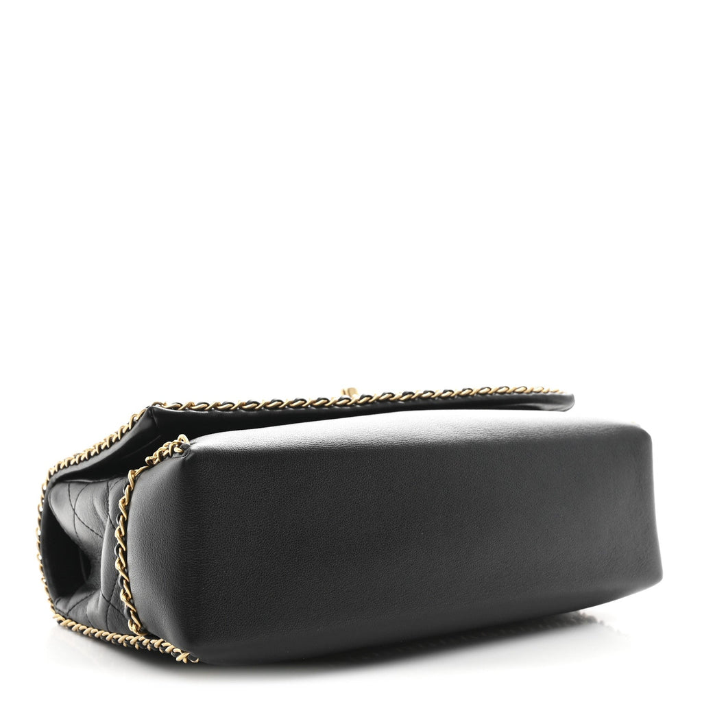 Chanel Calfskin Stitched Chain Flap Black