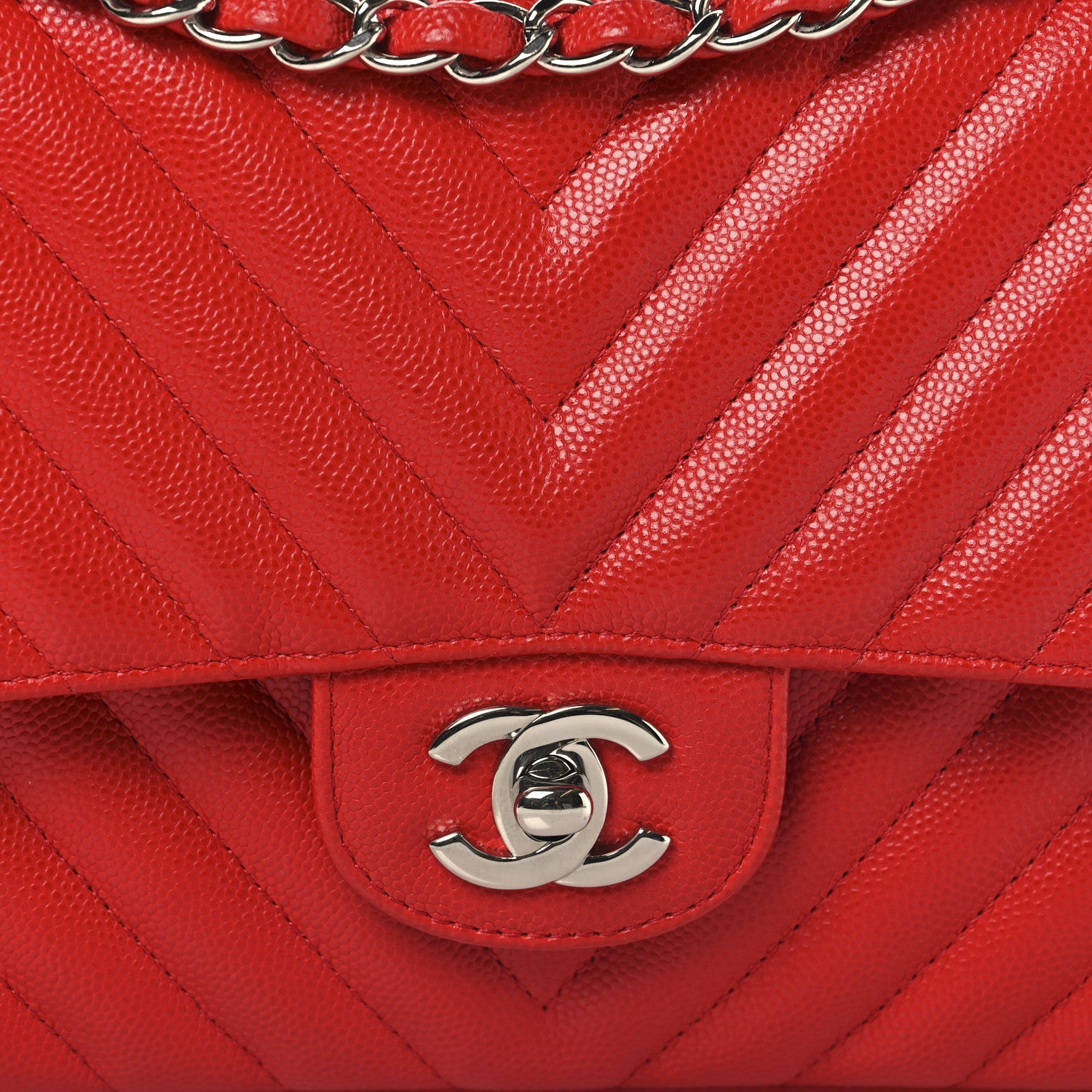 Chanel Caviar Chevron Quilted Medium Double Flap Red