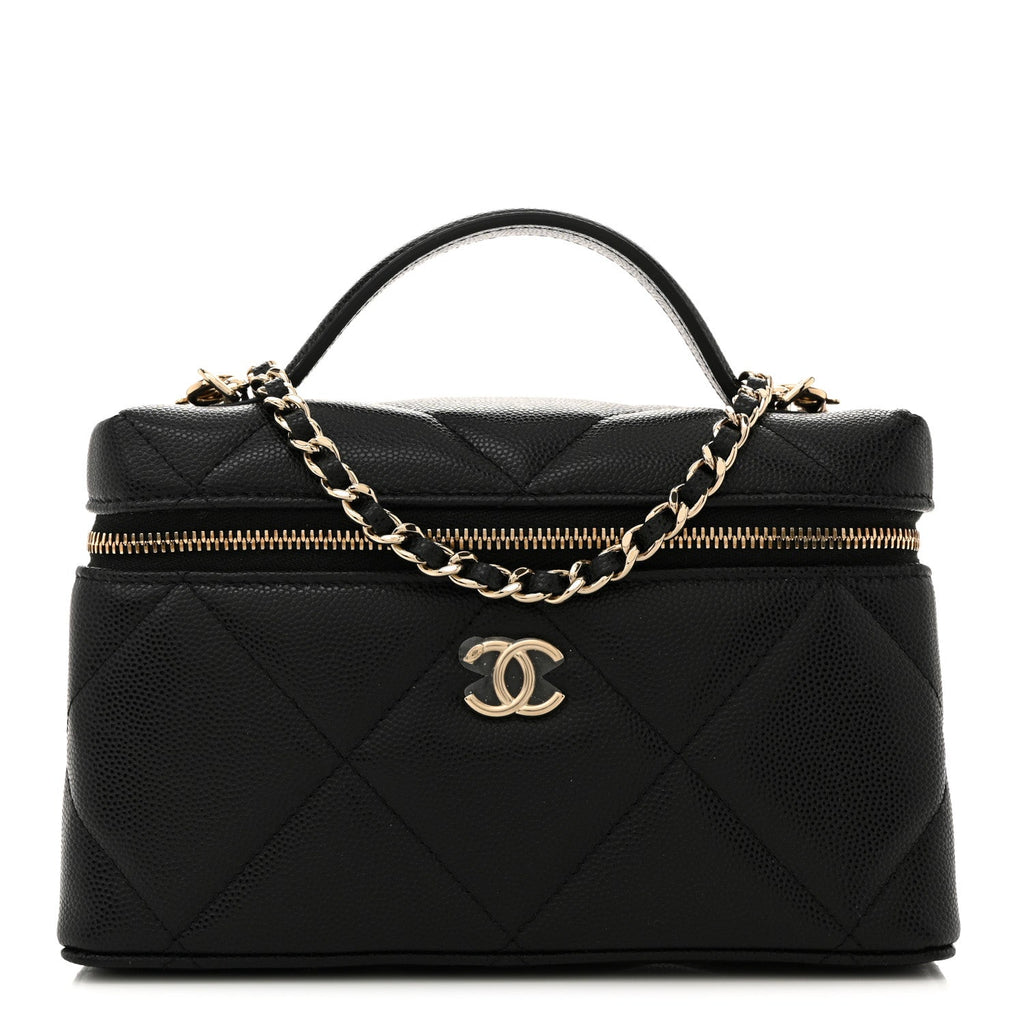 Chanel Caviar Quilted Top Handle Slim Vanity With Chain Black