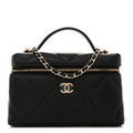Chanel Caviar Quilted Top Handle Slim Vanity With Chain Black