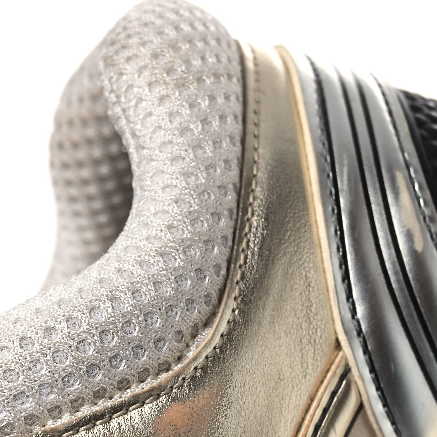 Fabric Laminated Calfskin Stretch CC Sneakers 37 White Gold Silver