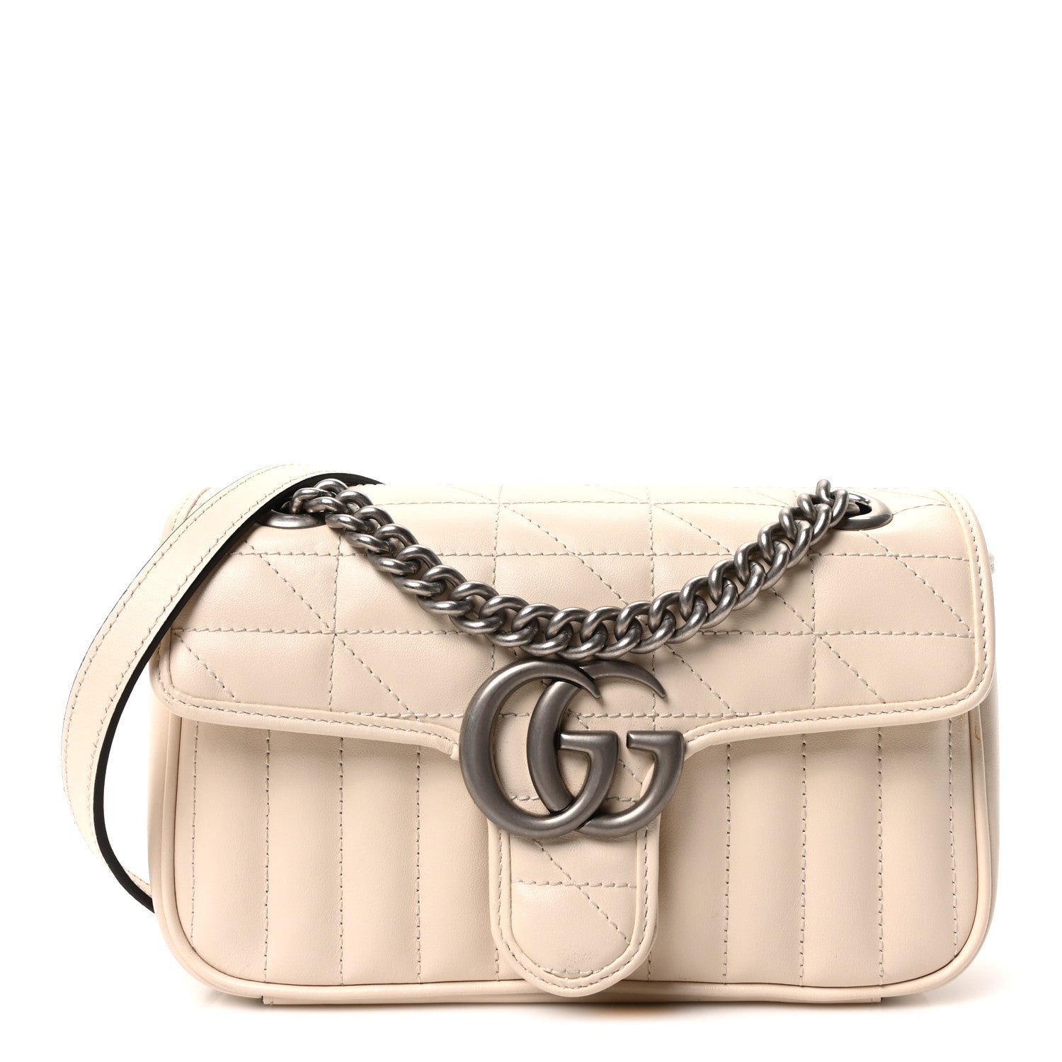Gucci Calfskin Matelasse Aria Mini GG Marmont Shoulder Bag Mystic White