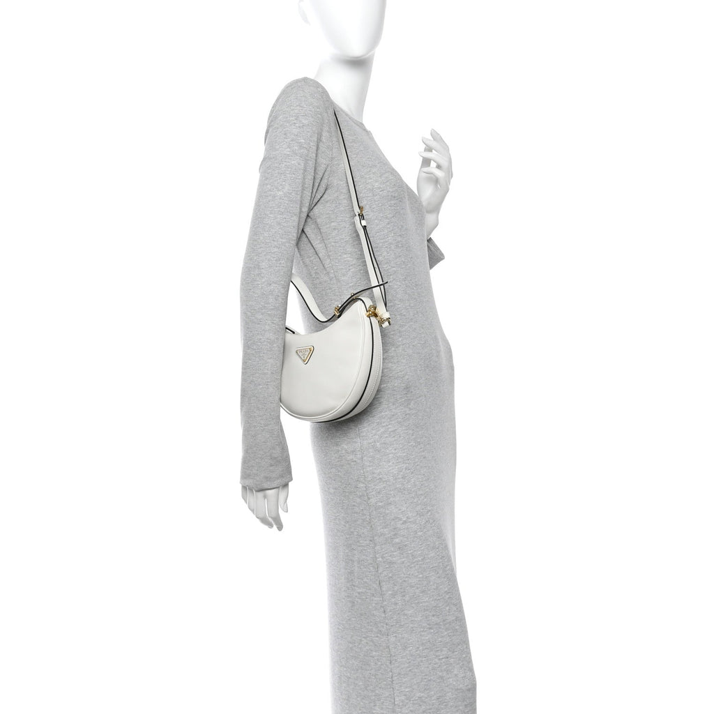 Prada Soft Calfskin Small Arque Shoulder Bag White