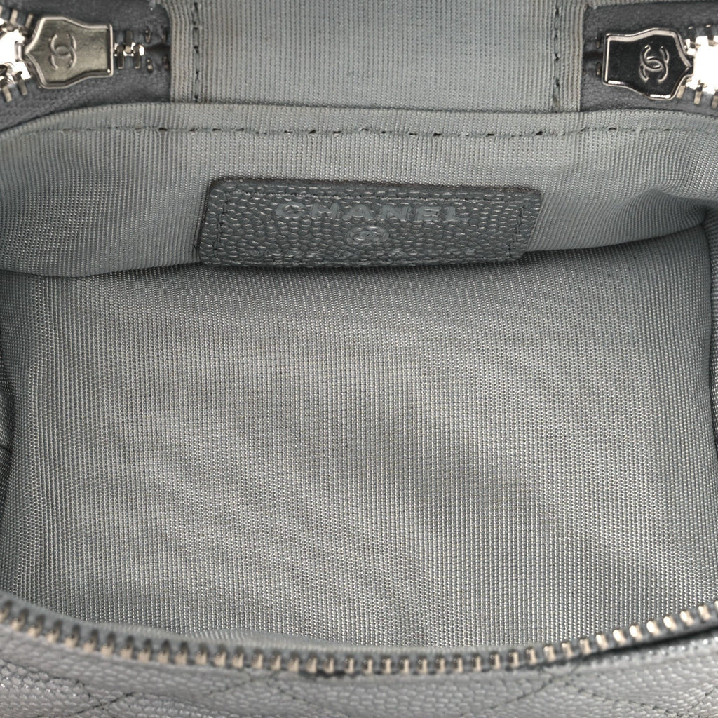 Chanel Metallic Caviar Quilted Mini Top Handle Vanity With Chain Silver