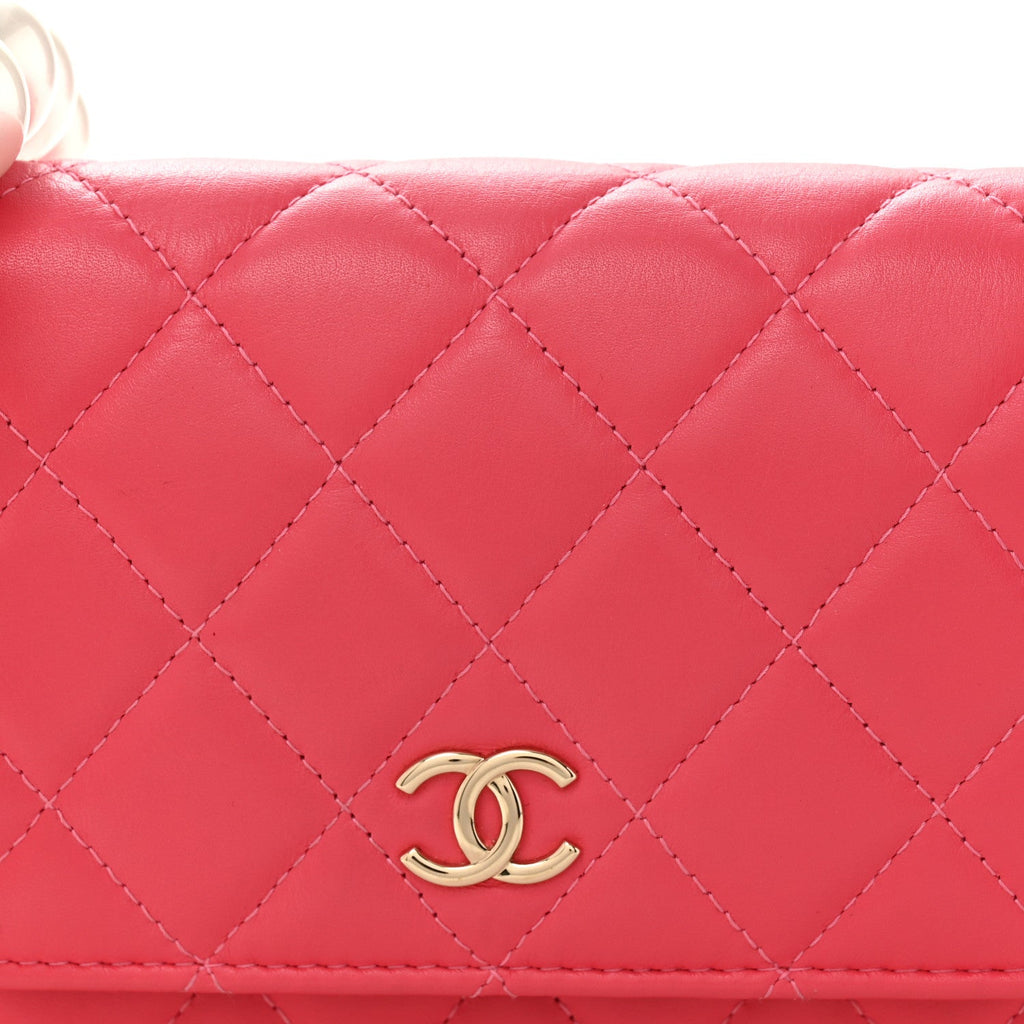 Chanel Calfskin Quilted Mini Maxi Pearls Wallet On Chain WOC Pink