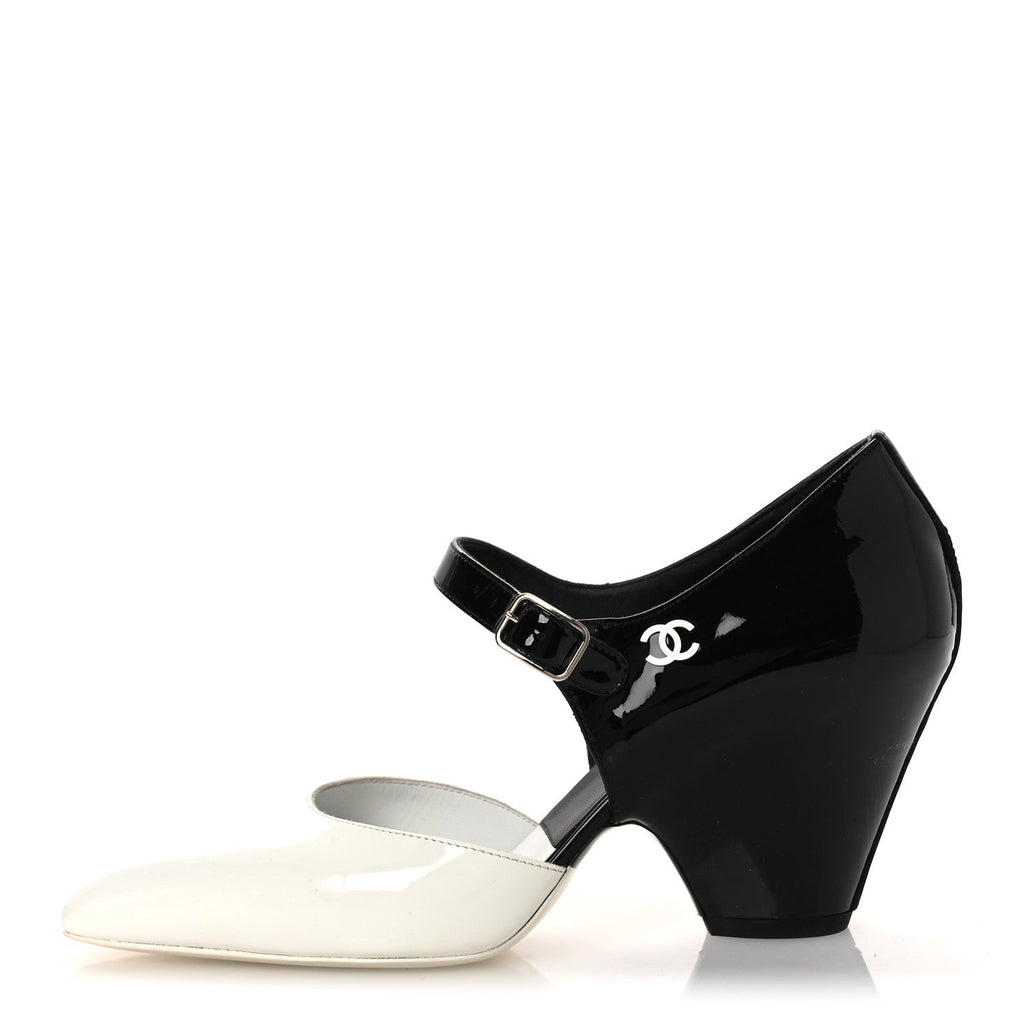 Patent Calfskin CC Pumps 37 White Black