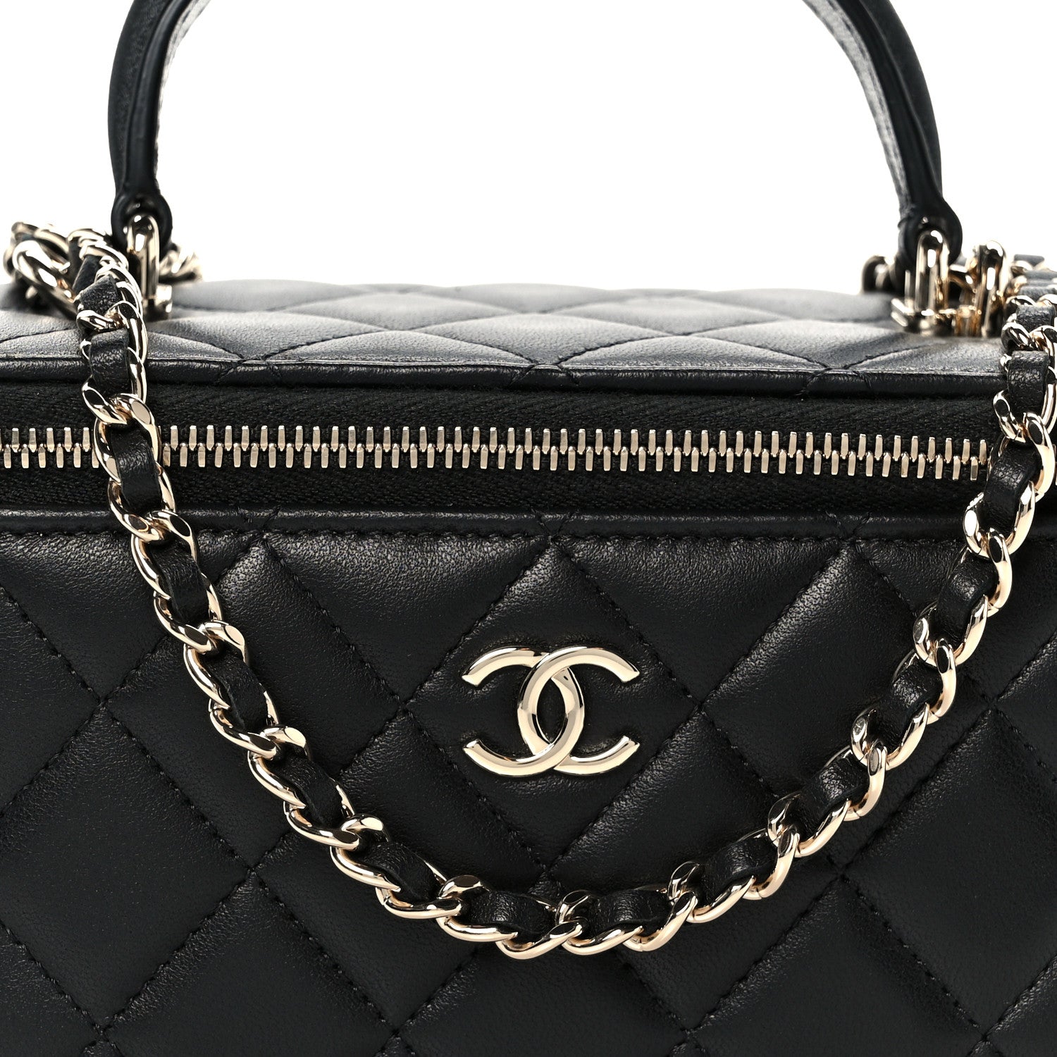 Chanel Lambskin Quilted Small Top Handle Vanity Case With Chain Black