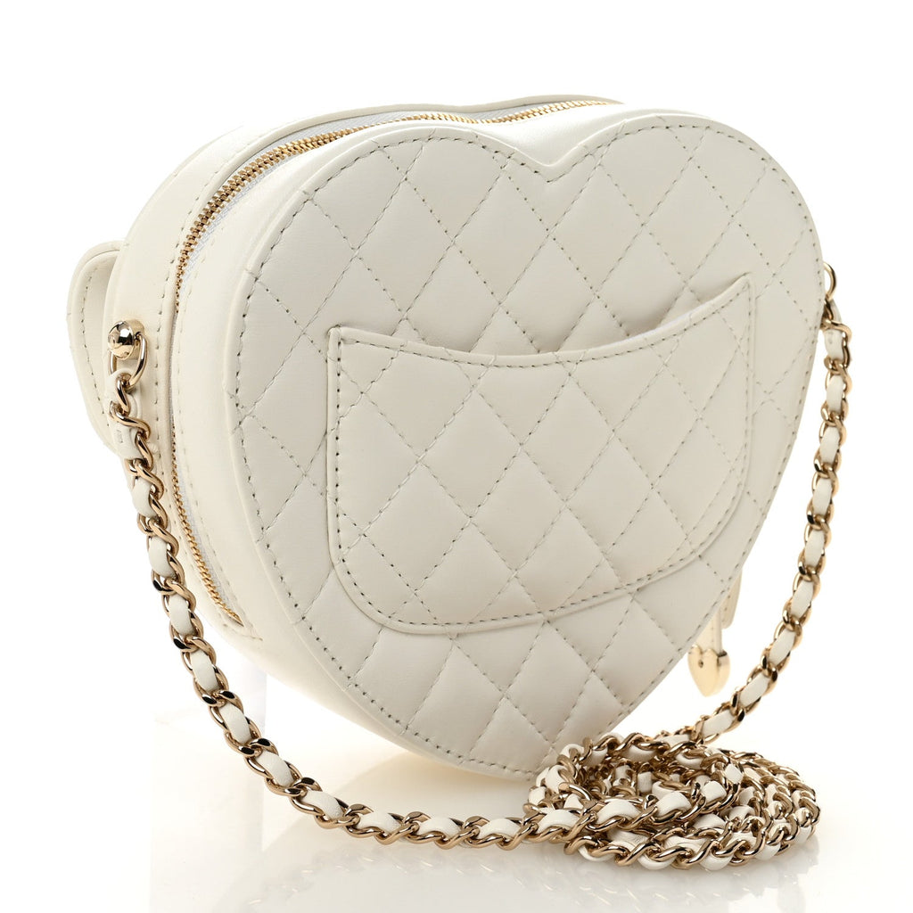 Chanel Lambskin Quilted CC In Love Heart Bag White