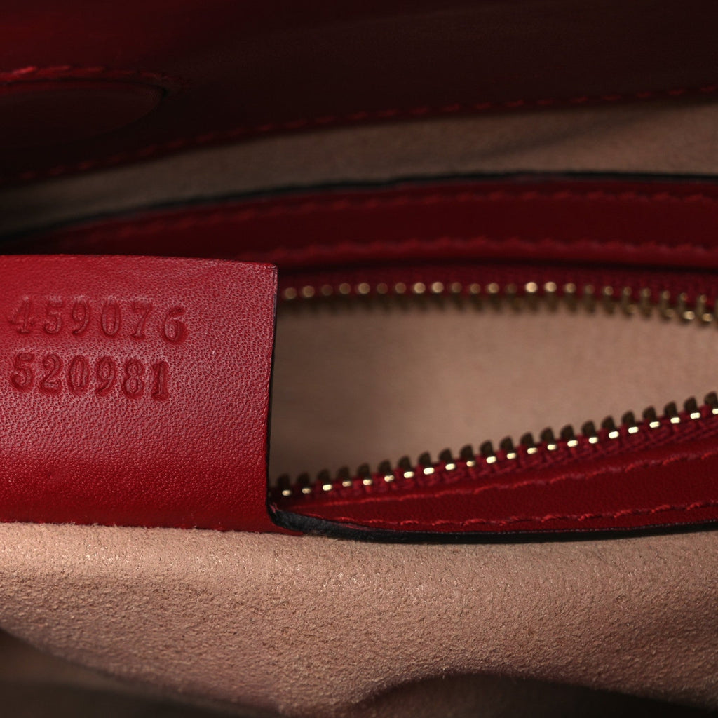 Gucci Nappa Bamboo Web Small Nymphaea Top Handle Bag Hibiscus Red