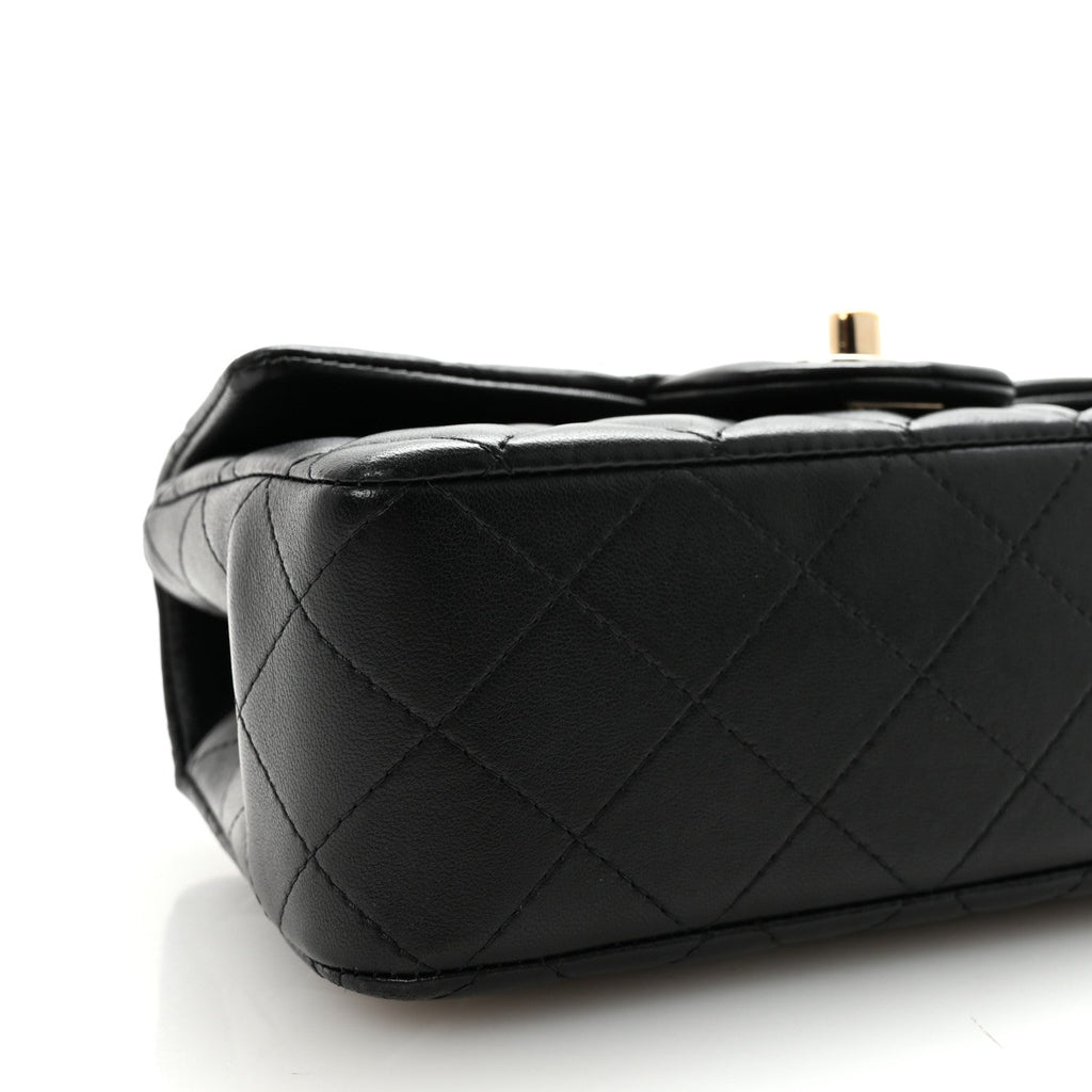 Chanel Lambskin Quilted Mini Top Handle Rectangular Flap Black