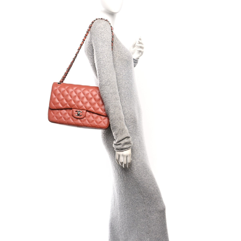 Chanel Lambskin Quilted Jumbo Double Flap Orange