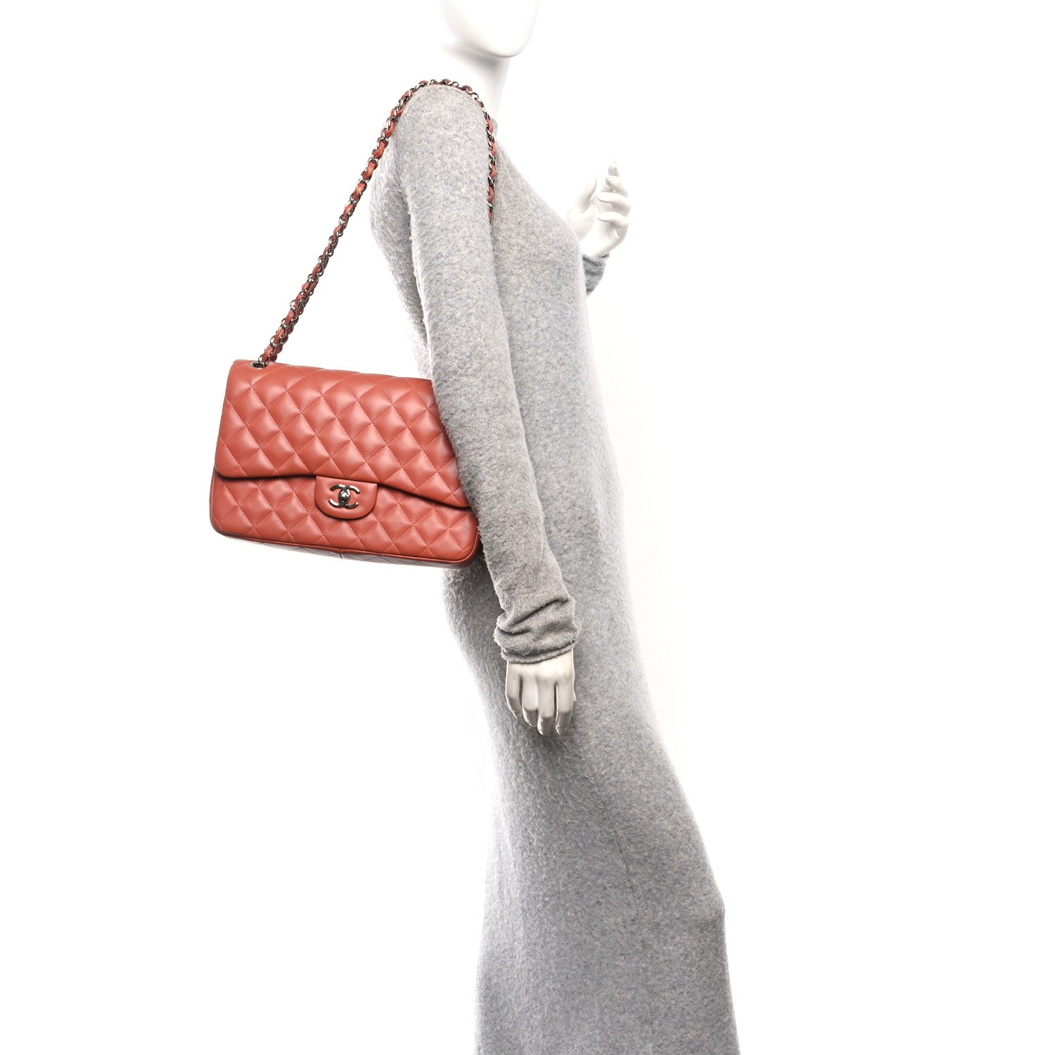 Chanel Lambskin Quilted Jumbo Double Flap Orange