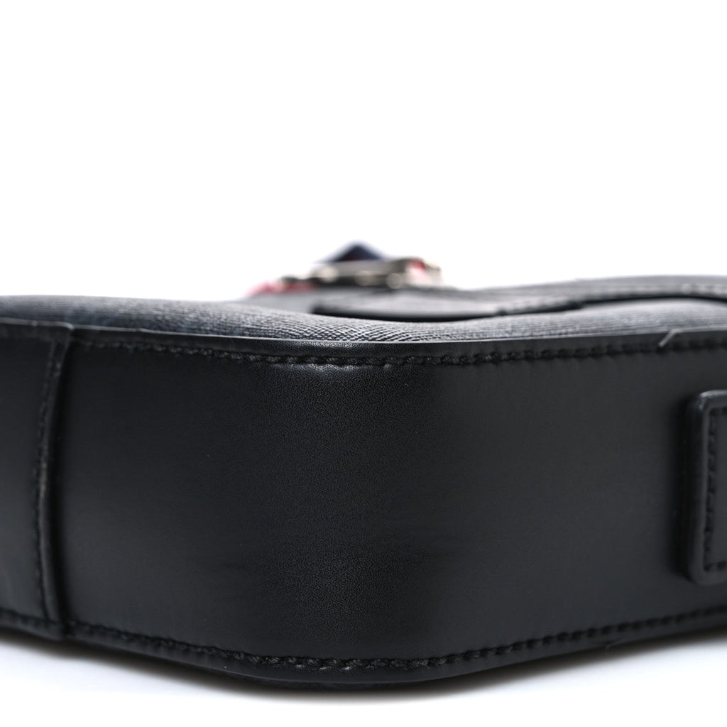 Gucci GG Supreme Monogram Appia Calfskin Web Small Camera Messenger Bag Black Grey