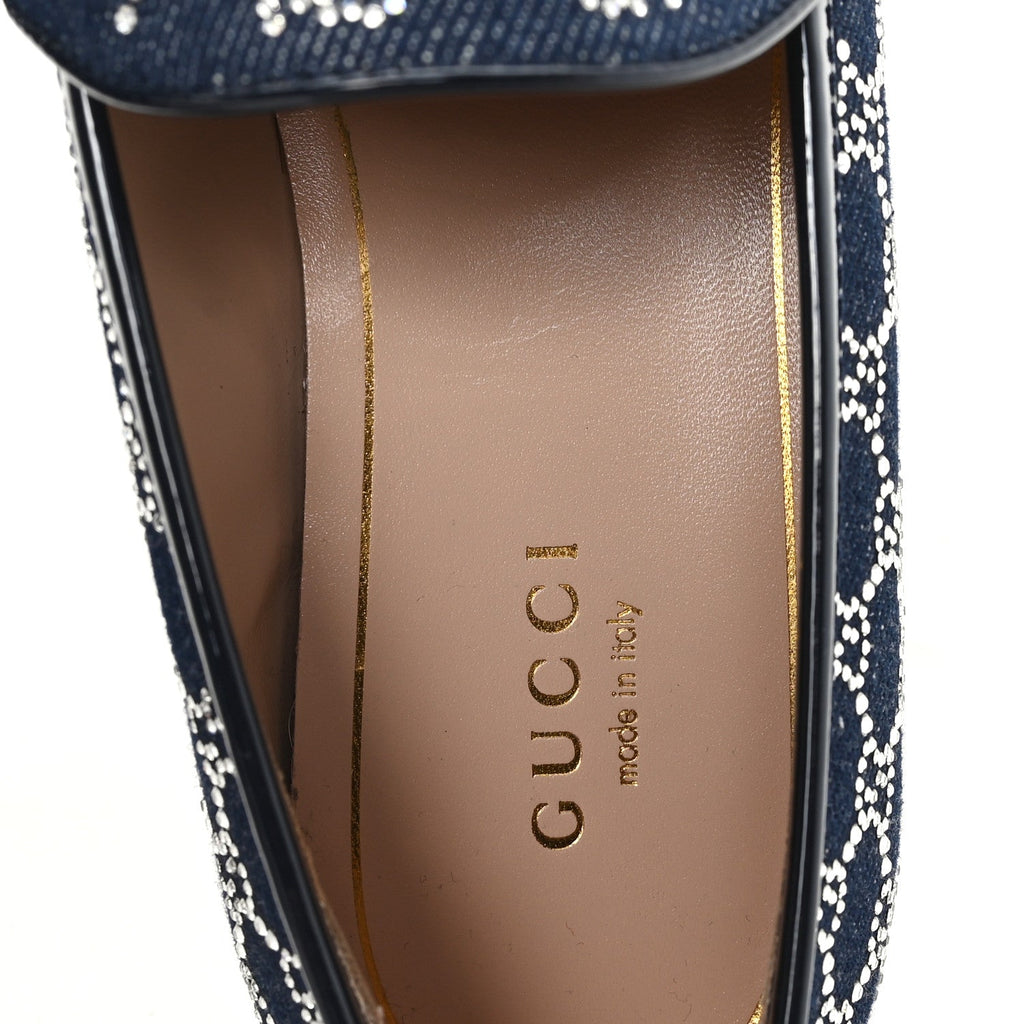 Gucci New Denim Crystal GG Monogram Womens 1953 Horsebit Jordaan Loafer 36 Blue