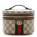 Gucci GG Supreme Monogram Textured Calfskin Web Ophidia Vanity Cosmetic Case Beige Ebony New Acero
