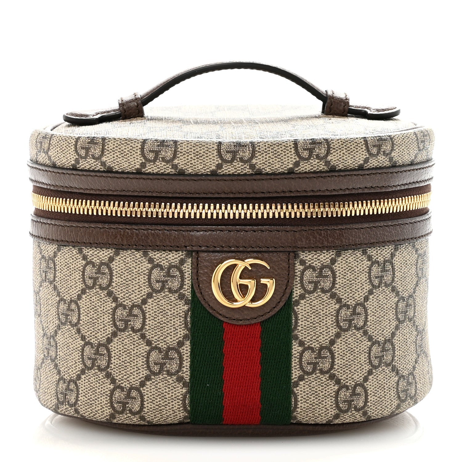Gucci GG Supreme Monogram Textured Calfskin Web Ophidia Vanity Cosmetic Case Beige Ebony New Acero