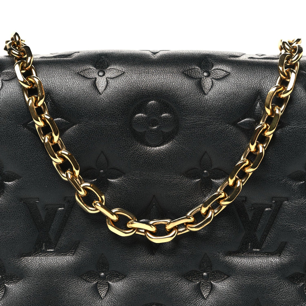 Louis Vuitton Lambskin Embossed Monogram Pochette Coussin Black