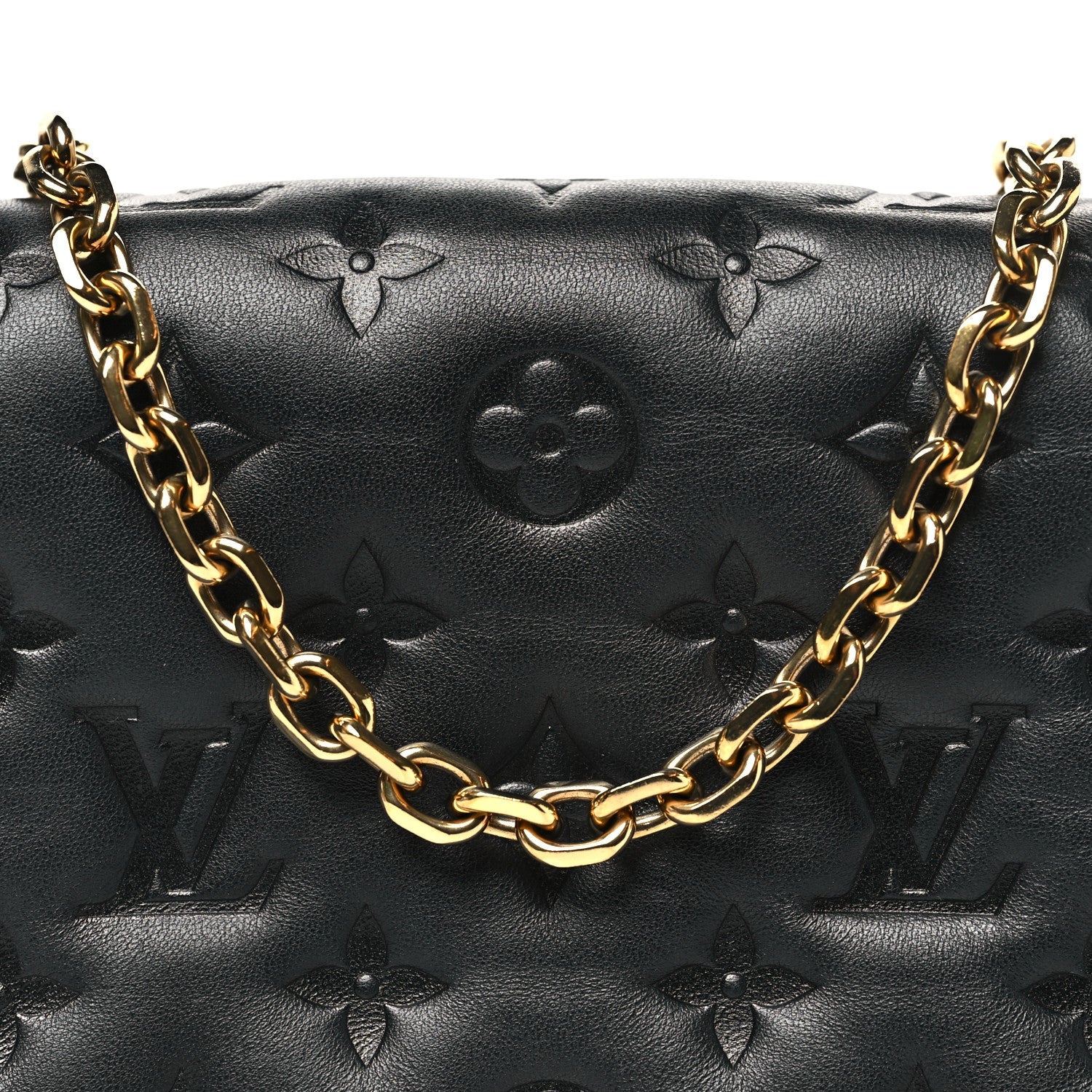 Louis Vuitton Lambskin Embossed Monogram Pochette Coussin Black