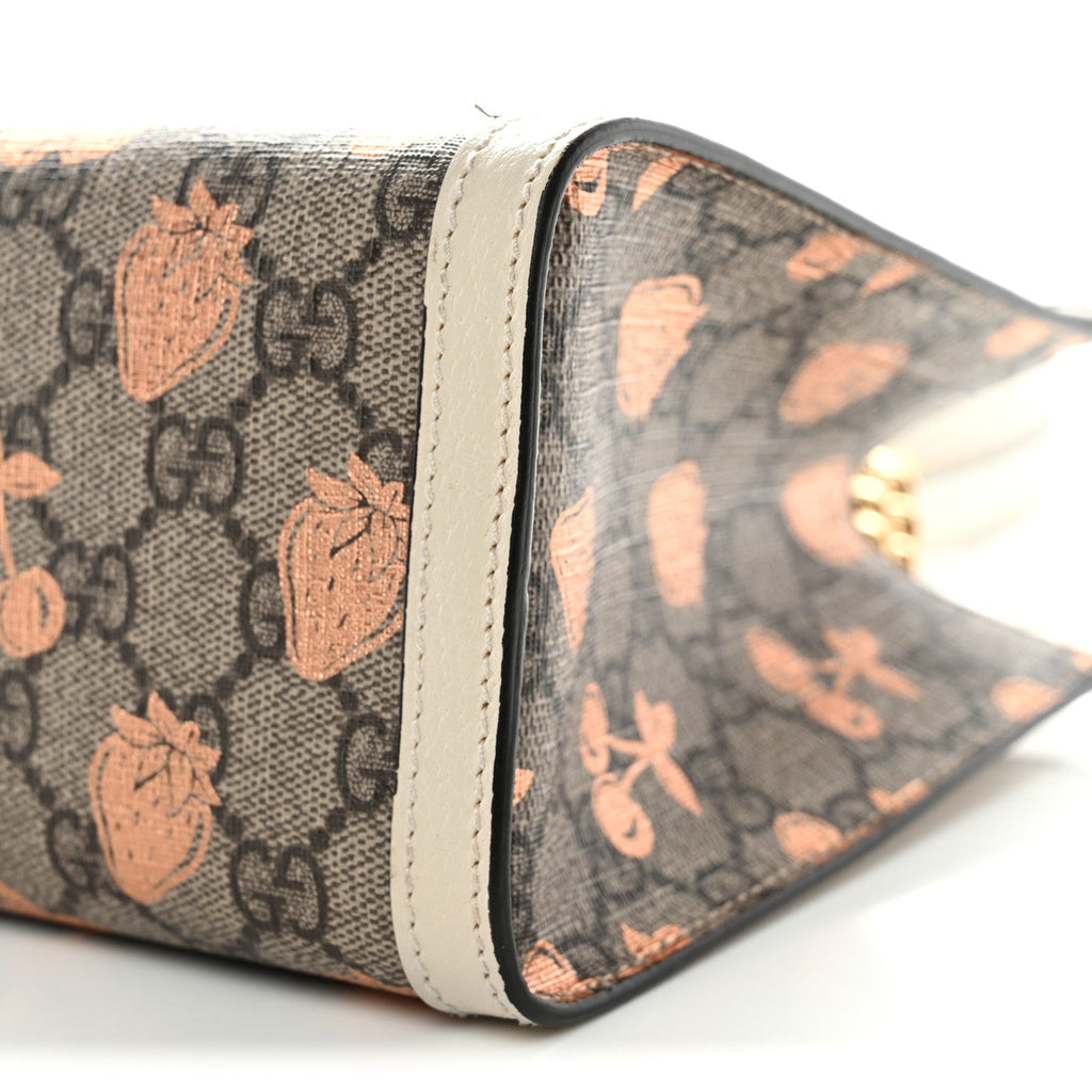 Gucci GG Supreme Monogram Berry Textured Dollar Calfskin Small Padlock Tote Beige Ebony Light Copper Mystic White