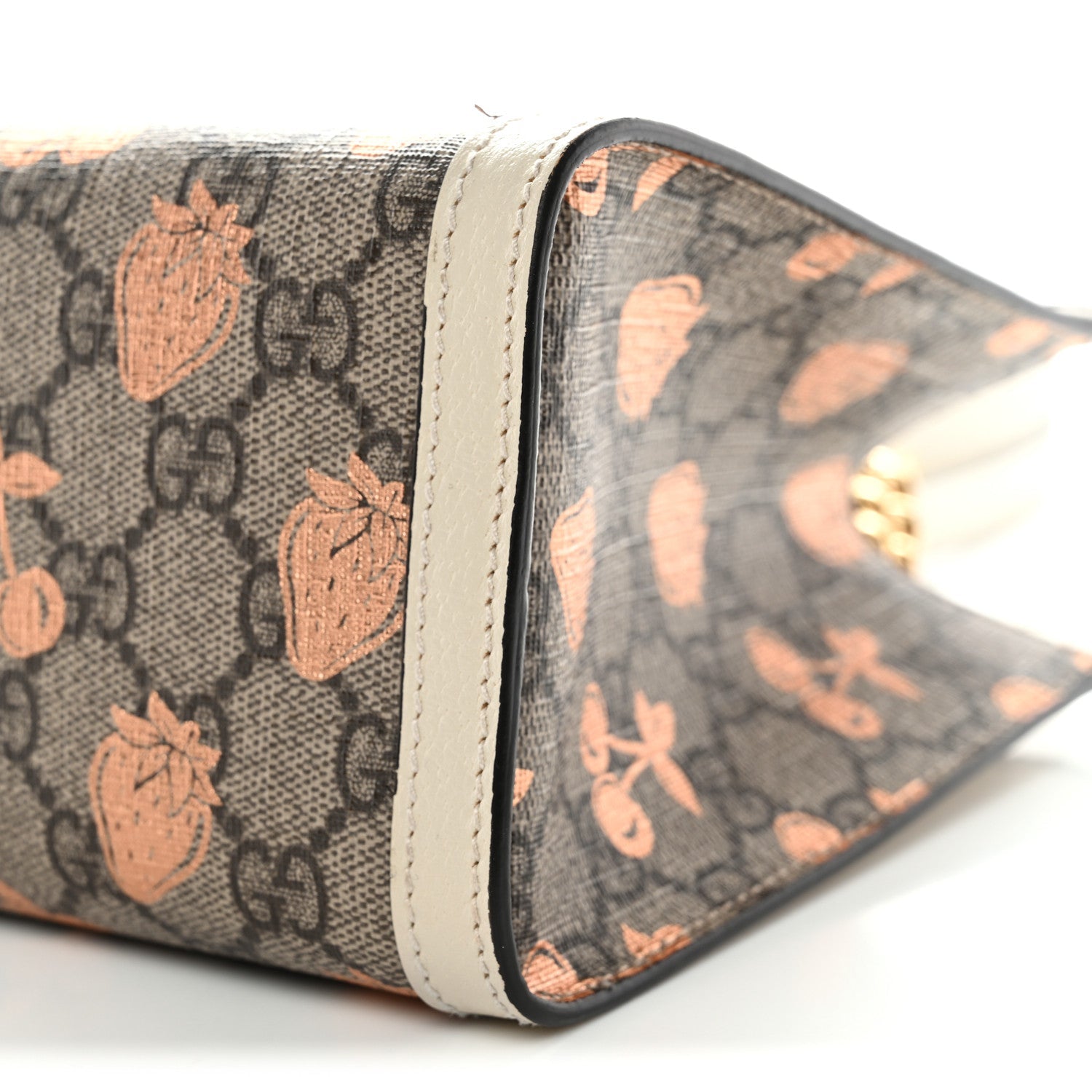 Gucci GG Supreme Monogram Berry Textured Dollar Calfskin Small Padlock Tote Beige Ebony Light Copper Mystic White