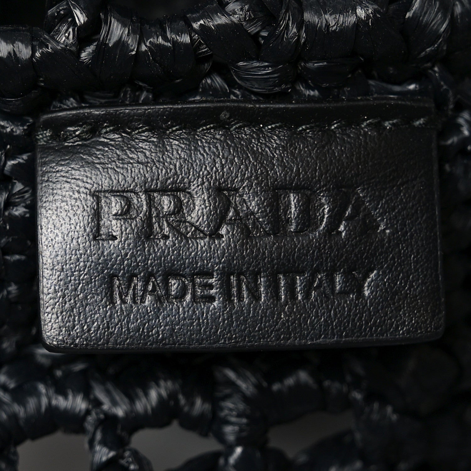 Prada Yarn Raffia Effect Crochet Logo Embroidered Tote Bag Black