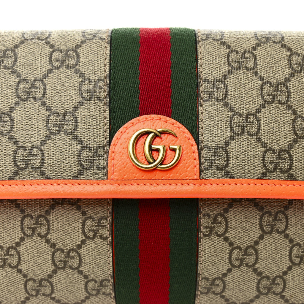 Gucci GG Supreme Monogram Web Small Ophidia Belt Bag Beige Ebony Orange Fluo