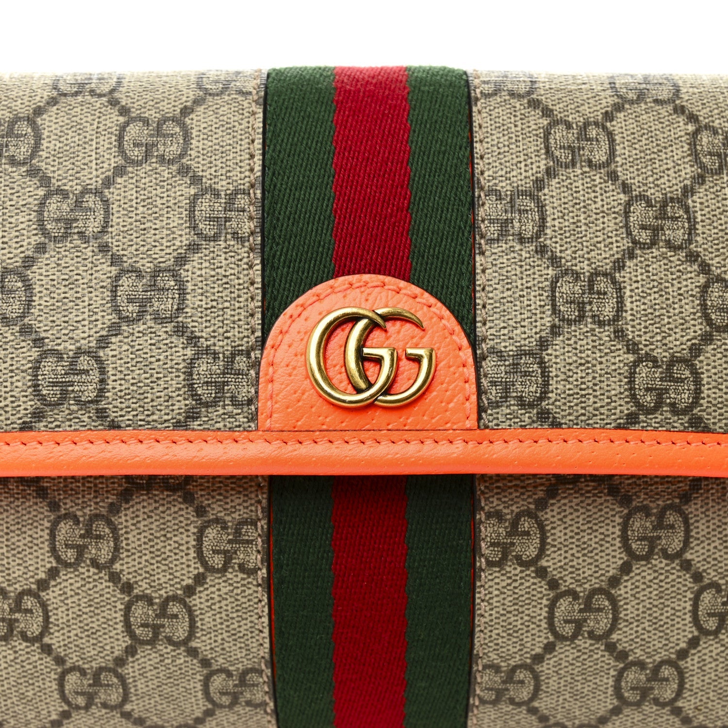 Gucci GG Supreme Monogram Web Small Ophidia Belt Bag Beige Ebony Orange Fluo