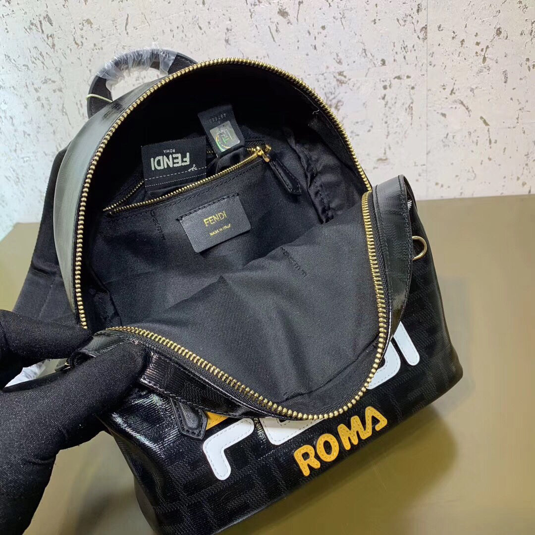 Fendi Black Glazed Fabric Mini Backpack