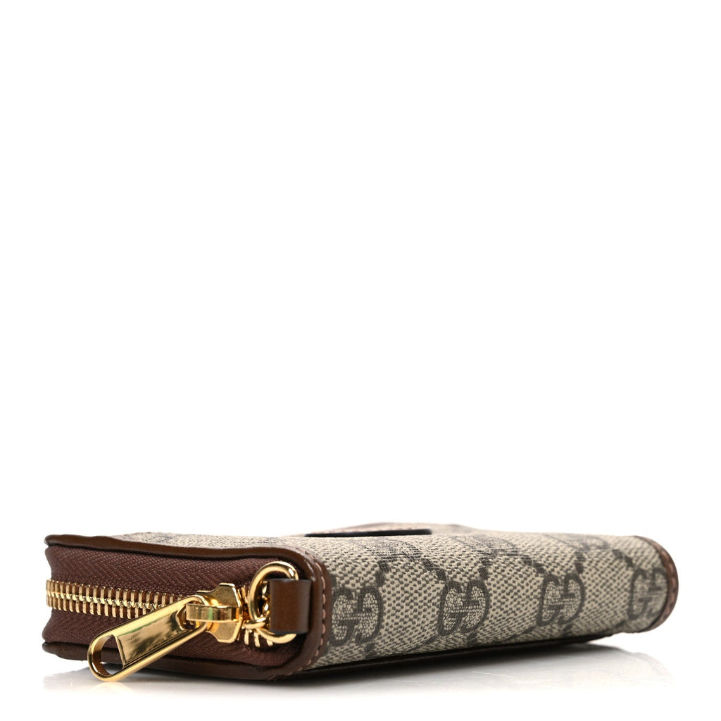 Gucci GG Supreme Monogram Azalea Calfskin Retro Interlocking G Compact Wallet Beige Ebony Brown Sugar