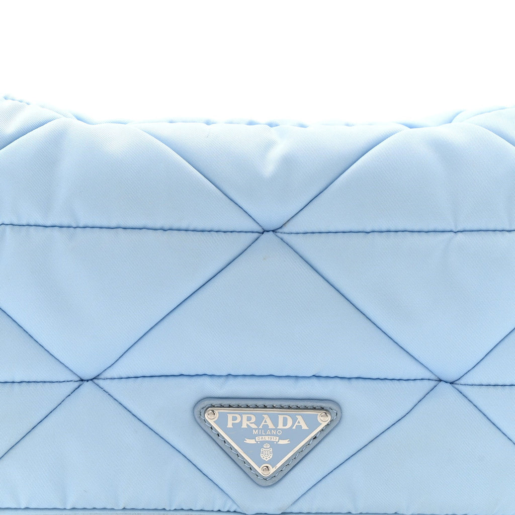 Prada Re-Nylon Quilted Padded Flap Shoulder Bag Celeste