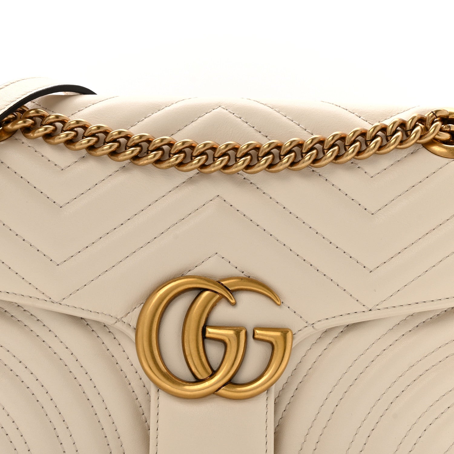 Gucci Calfskin Matelasse Small GG Marmont Shoulder Bag White
