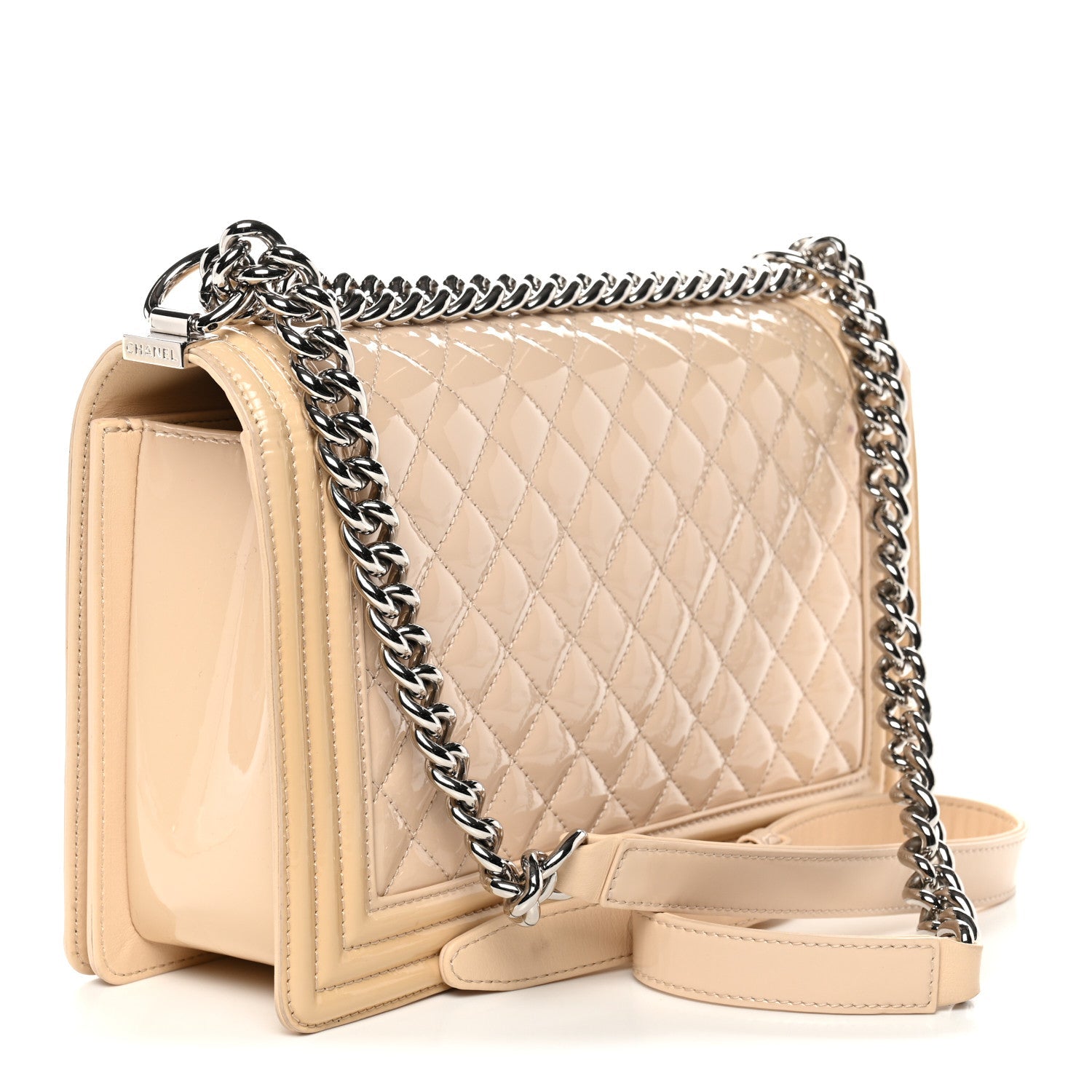 Chanel Patent Calfskin Quilted New Medium Plexiglass Boy Flap Beige