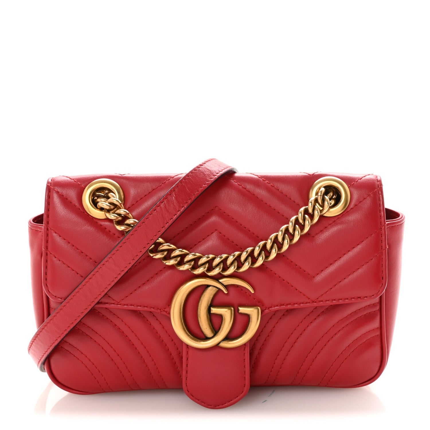 Gucci Calfskin Matelasse Mini GG Marmont Shoulder Bag Hibiscus Red