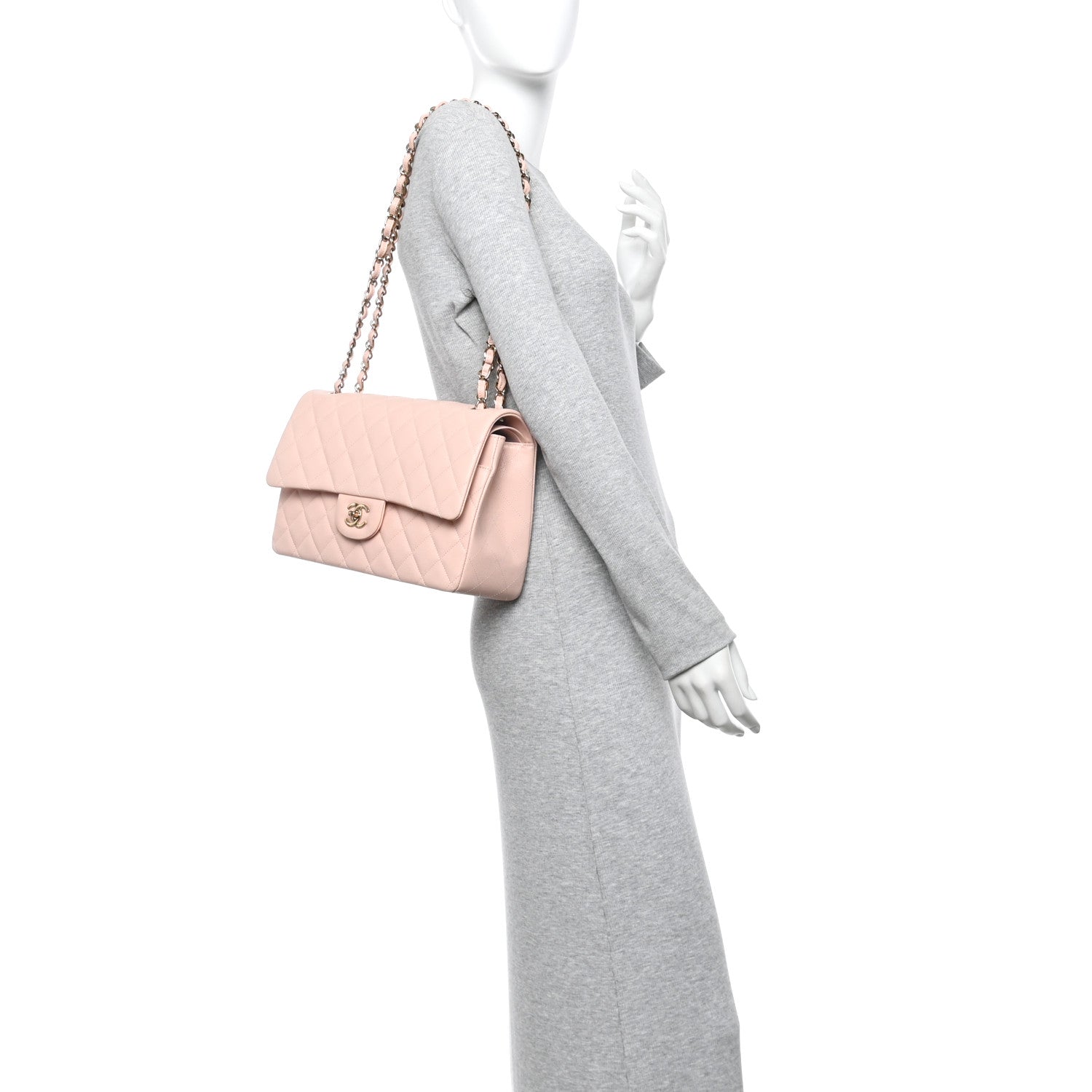Chanel Caviar Quilted Jumbo Double Flap Light Pink
